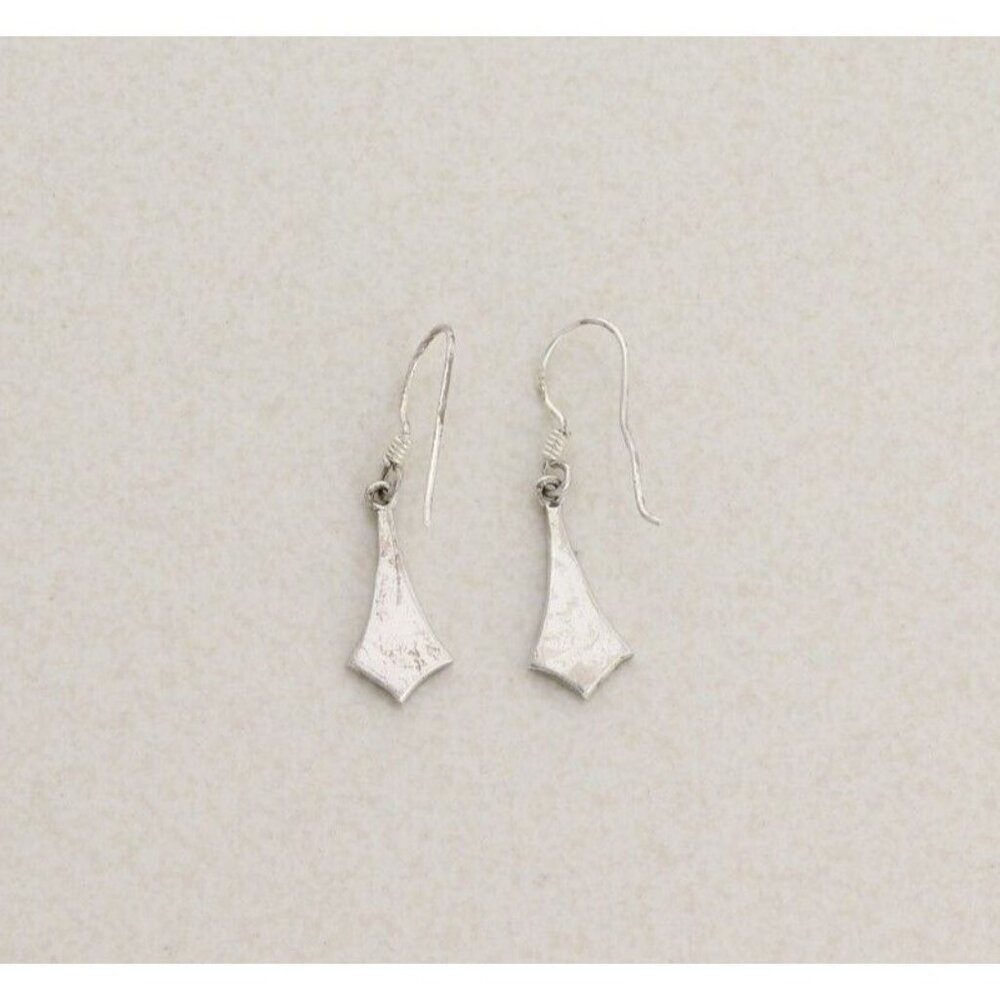 Sterling Silver Inlay Turquoise Earrings Dangle Drop 1 1/4" x 1/4" - Picture 7 of 8